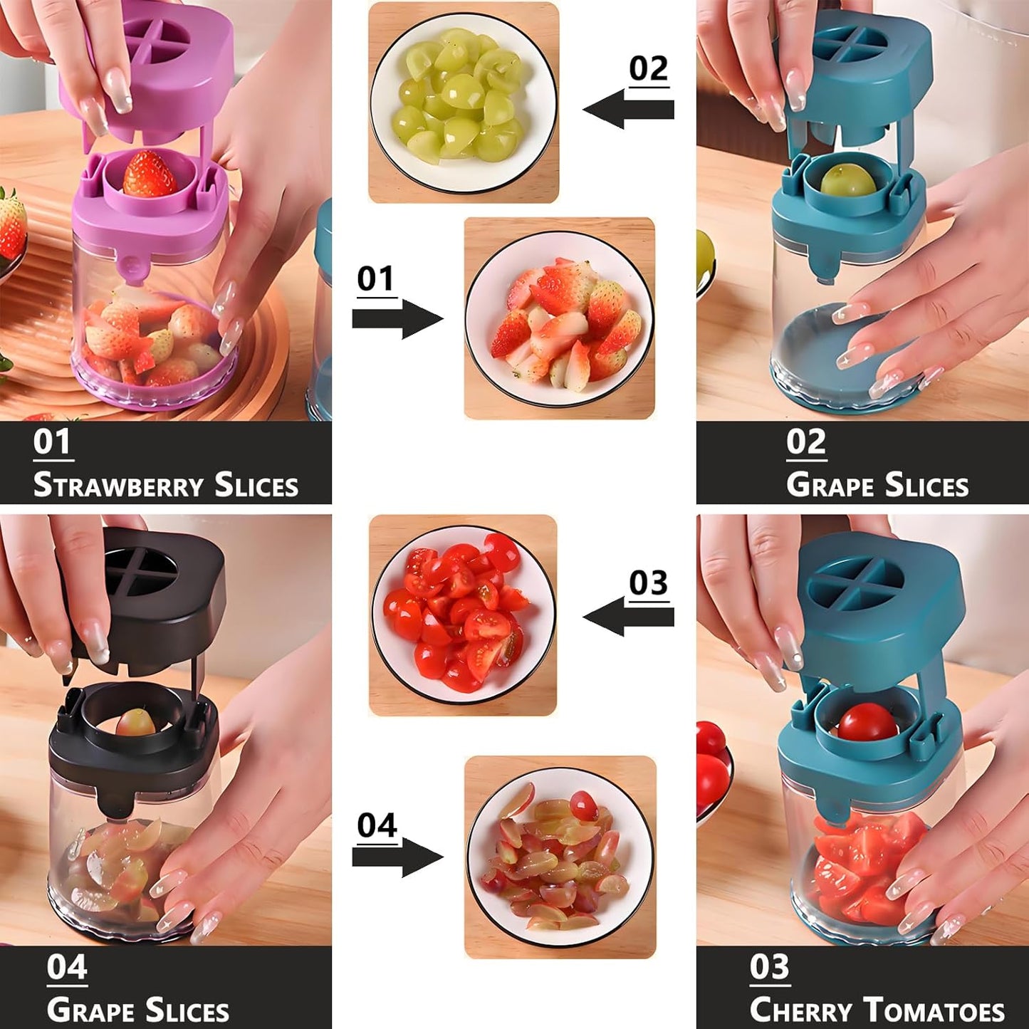 New Grape Cutter for Toddlers, Cutter Quarter Slicer Tool Into 4 Pieces for Slicing Grapes, Strawberries, Cherry, Tomatoes (Blue)