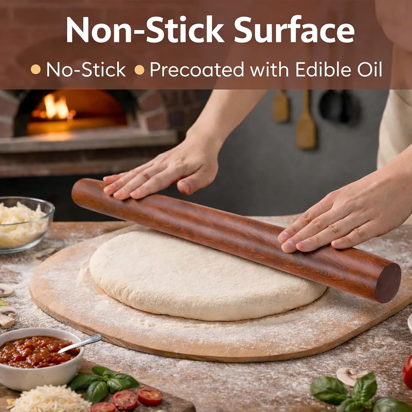 17 Inch French Rolling Pin, Wooden Dough Roller for Baking, Solid Wood Tapered Rolling Pin for Pizza, Pie Crust, Cookies, Pastry, Non-Stick, Easy Control Kitchen Baking Tool, European Beech Wood