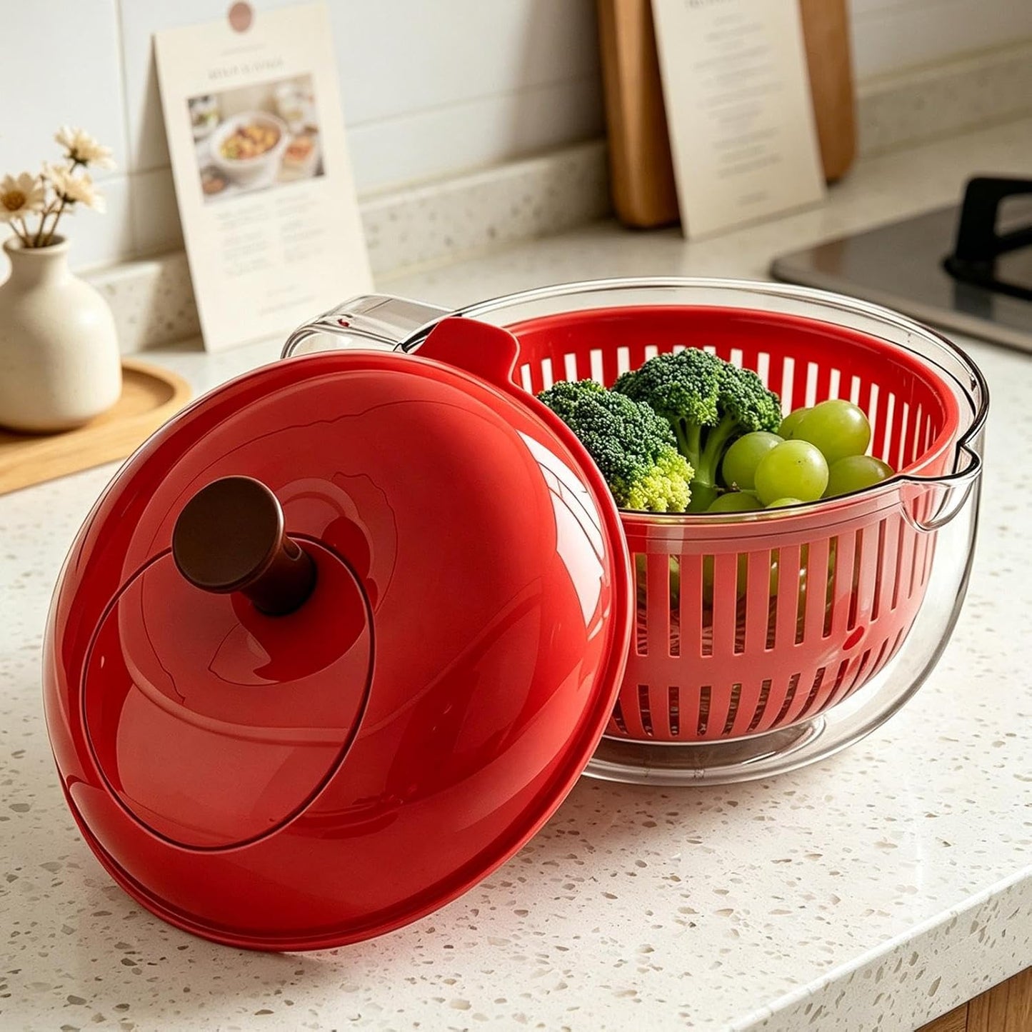 Salad Spinner, Salad Washer And Spinner, Fruit And Vegetable Washer & Dryer, Lettuce Spinners With Vegetable Washing Basket, Fruit Washing Bowl, Easy-Clean Kitchen Gadget For Greens