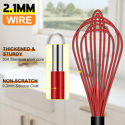 HOTEC 4 Pieces Silicone Whisks Set, Wire Balloon Whisks for cooking Egg Beater, Non-slip Handle Whisk for Non-stick Cookware Perfect for Cooking, Stirring, Beating and Blending (Multicolor)
