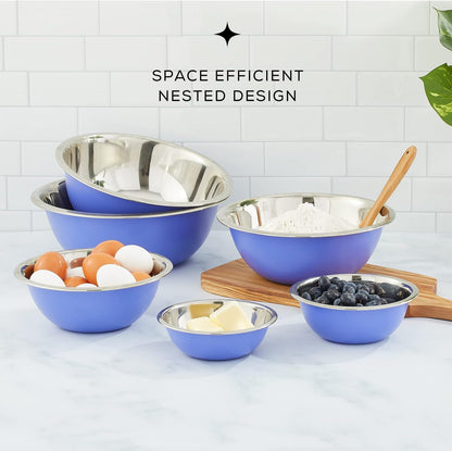 JoyJolt Stainless Steel Mixing Bowl Set of 6-5qt to 0.5qt Nesting Bowls for Dough, Batter & Baking