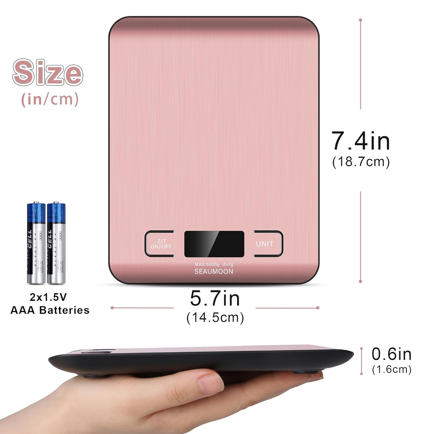 Food Scale Kitchen-Scale 11lb/5kg Food Scale for Kitchen Stainless Steel LCD Display Tare Function (g/oz/ml) for Meal Prep Coffee (Batteries Included)