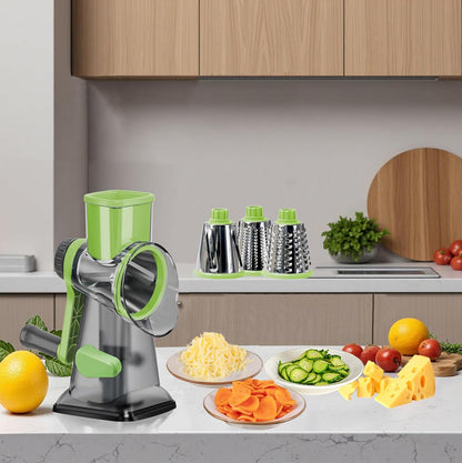 Cheese Grater with Handle,Multifunctional Rotary Cheese Grater,Kitchen Cheese Shredder Can Easily Chop Vegetables,Potatoes,Carrots,Etc.The Suction Cup is Stable and Easy to Clean (light green)