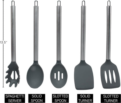 COOK WITH COLOR Silicone Cooking Utensils, Kitchen Utensil Set, Easy to Clean Silicone Kitchen Utensils, Cooking Utensils for Nonstick Cookware, Kitchen Gadgets Set, 10 Pieces, Green