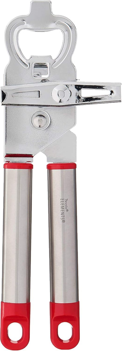 Tovolo Can Opener Manual Heavy Duty 2 in 1 Stainless Steel with Bottle Opener Kitchen Tool Easy Turn Handle Charcoal Gray, Smooth Edge Safe Cut No Sharp Edges Manual Hand Held Can Opener for Tin Cans