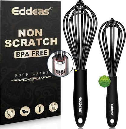 Whisks For Cooking - 500 °F Heat Resistant Silicone Whisk, Heavy Duty 7",9"&11inch Non-Scratch Balloon Kitchen Wisk tool Set, for cooking Wisking, Blending, Beating, Stirring, 3 Piece Black