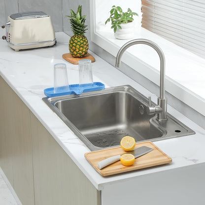 MicoYang Silicone Soap Dish with Drain Spout, Self-Draining Sink Organizer Tray for Bathroom and Kitchen, Sponges, Dispensers and Soap Holder, Non-Slip and Dishwasher Safe, Black (Compact, 4.9"×3.2")