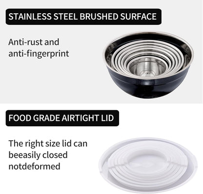 Red Mixing Bowls with Lids Set of 7, Stainless Steel Nesting Bowl with Khaki Lid for Non-slip Mixing Prepping Storing Serving, 7 Sizes-7/3.6/2.7/2.1/1.5/1/0.8 QT