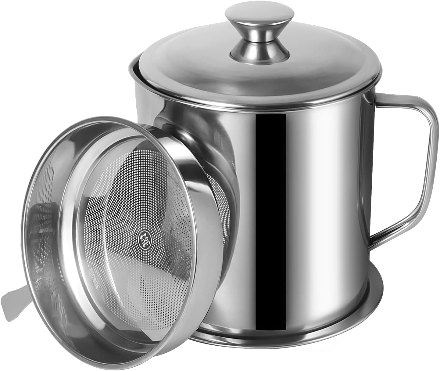 Tellshun Bacon Grease Container with Strainer 1.25 L / 42 oz Strong Kitchen Catcher Food-grade Stainless Steel Cooking Oil Keeper with Lid and Easy-Grip Handle Suitable for Storing Frying Oil