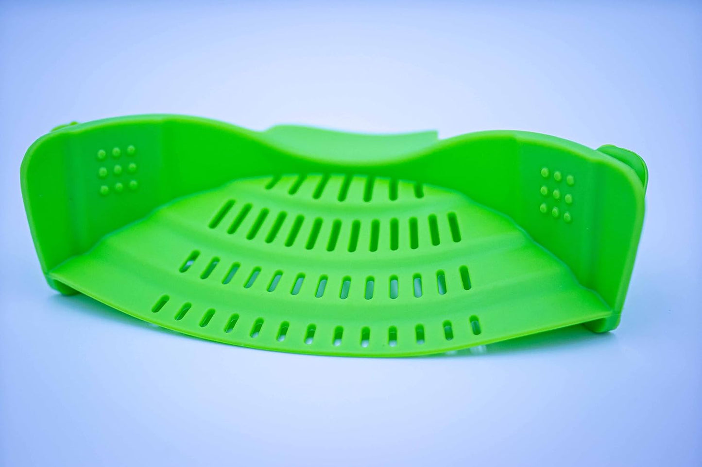 Adjustable Snap On Strainer for Pots, Pans, & Bowls - Food Grade Silicone and Heat Resistant Clip Colander Straining Pasta, Fruits, Vegetables, Lime Green, Small, Compact (SNP-STN)