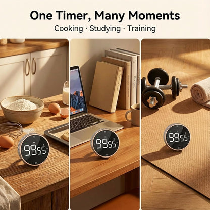 Rechargeable Magnetic Kitchen Timer, LED Countdown/Count-Up Timer, Supports USB-C Charging, with Loud Alarm, 3 Preset Quick Times (5/15/25m), Perfect for Kitchen Cooking, Studying, and Fitness