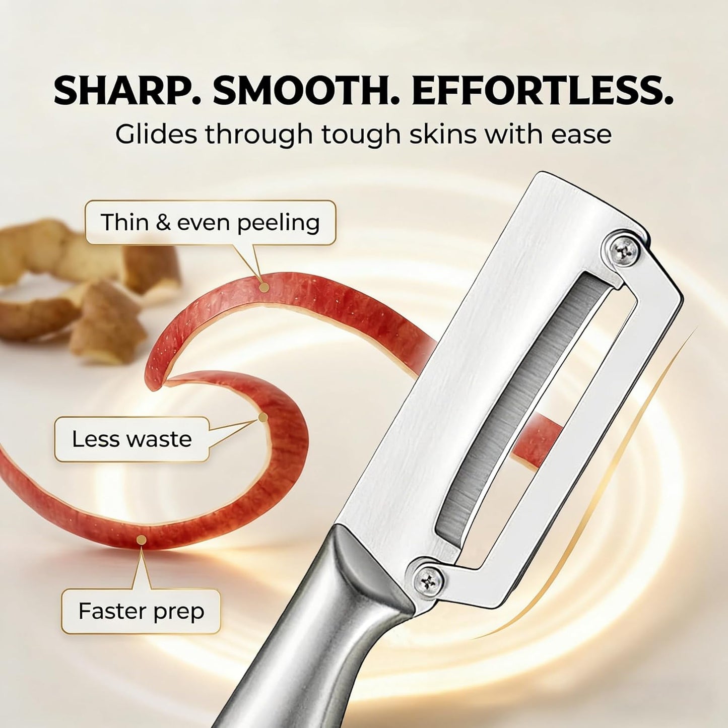 Vegetable Peeler, Multifunctional Stainless Steel Potato & Fruit Peeler with Bottle Opener, Wooden Handle Kitchen Tool, Zero Snag Design