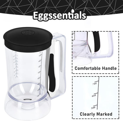 Eggssentials - Pancake Batter Dispenser with 5-Cup Capacity - Waffle Batter Dispenser for Pancakes, Cupcakes & Crepes, Easy-Squeeze Handle, Dishwasher Safe - Black Pancake Dispenser