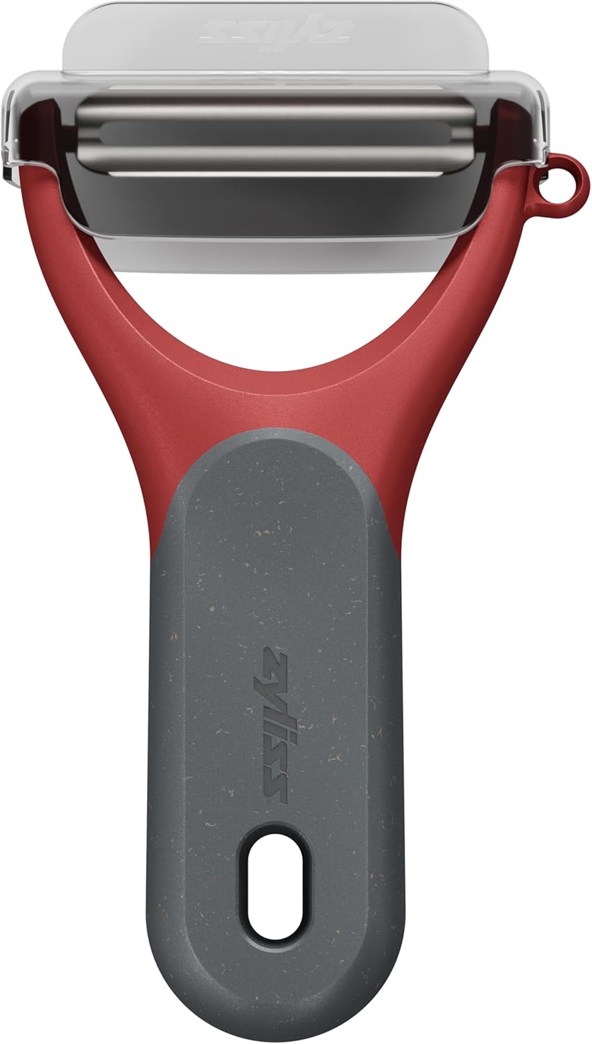 Zyliss Swivel Peeler – Ultra-Sharp Stainless Steel Blade for Potatoes, Carrots & Soft Fruits – Ergonomic Wheatstraw Grip – Built-in Eye Cutter & Safety Cover – Dishwasher Safe – Vegetable Peeler