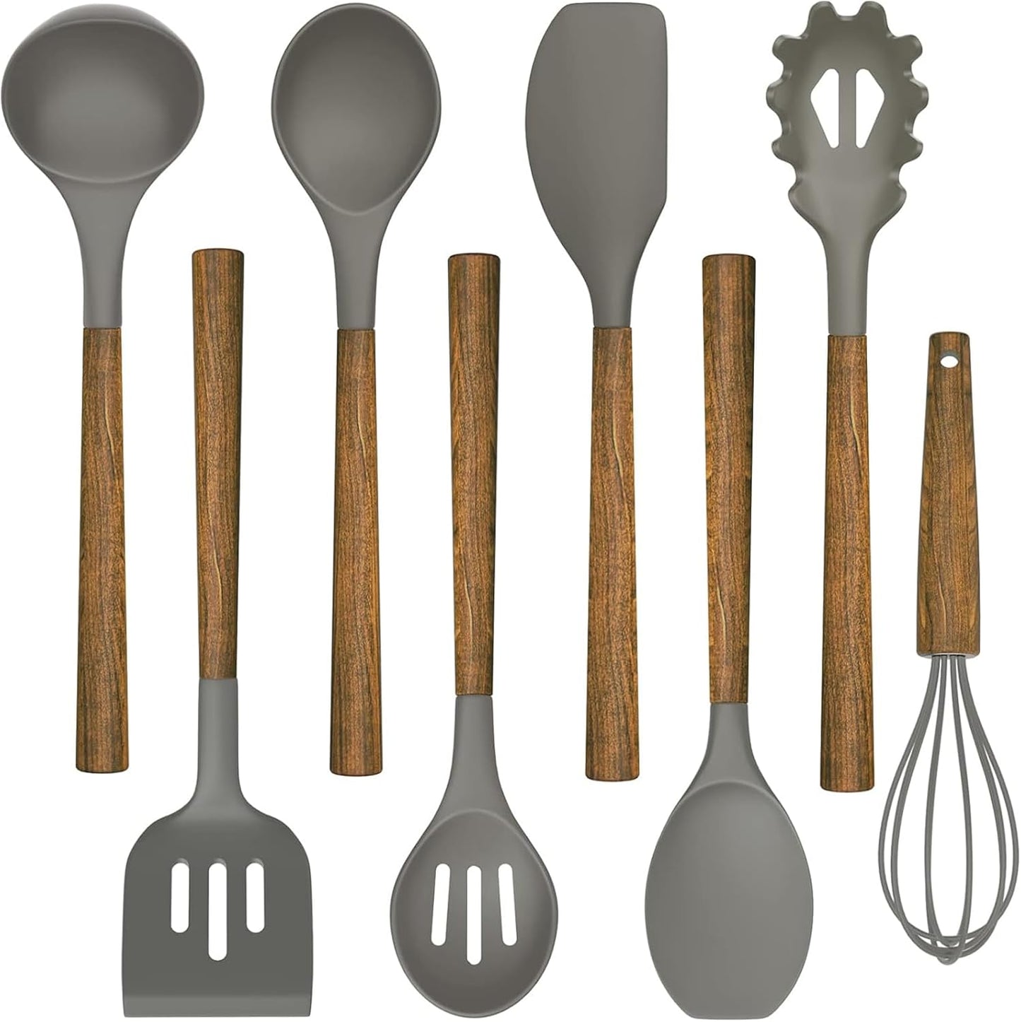 Silicone Cooking Utensil Set, Umite Chef 8-Piece Kitchen Utensils Set with Natural Acacia Wooden Handles,Food-Grade-Silicone Kitchen Gadgets Spatulas Set for Nonstick Cookware- Black
