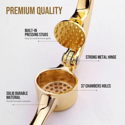 Premium Garlic Press, Professional Garlic Mincer, Easy to Squeeze and Clean, Rust Proof & Dishwasher Safe, Efficient Ginger Crusher- Gold…
