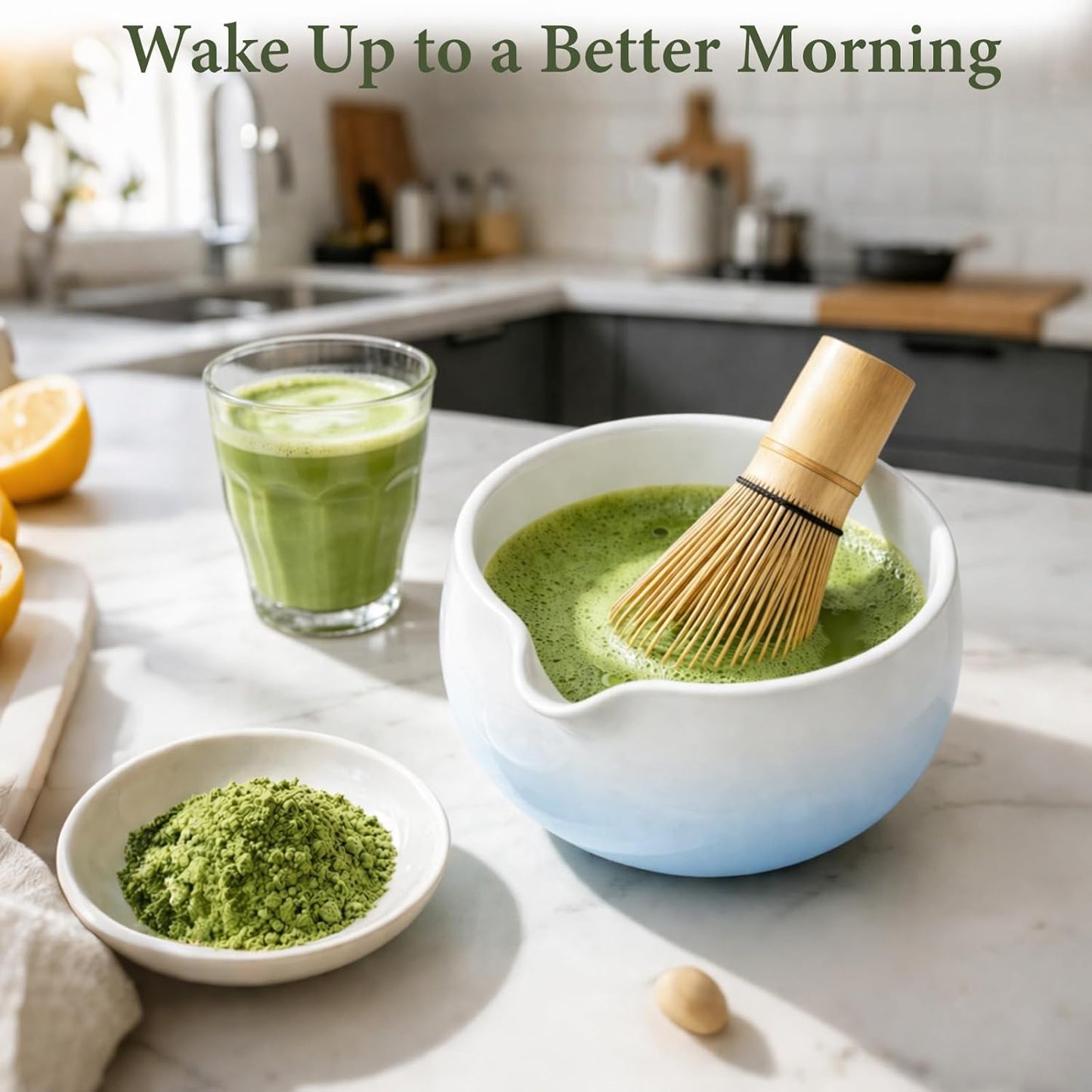 Matcha Whisk Set, Ceramic Matcha Set Includes Bowl & Holder, Bamboo Whisk (Chasen), Scoop, Spoon and Sifter, 6PCS Matcha Kit Covers Everything Needed for Making Matcha (Green)