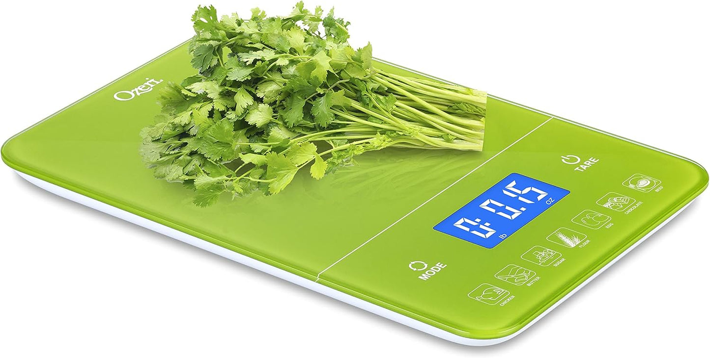 Ozeri Touch III Digital Kitchen Scale with Calorie Counter, 22 lbs (10 kg), Calla Green