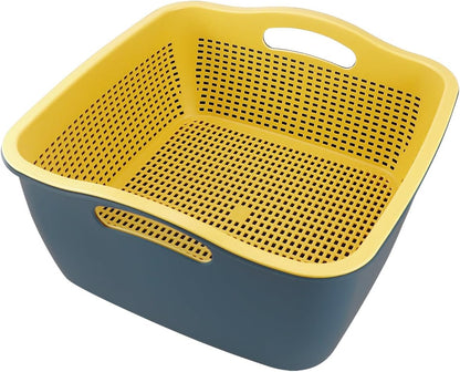 Double-layer Plastic Fruits Vegetable Washing Basket Food Storage Multi-layer Stackable Vegetable Sinks Wash Drain Basket for Kitchen (White)