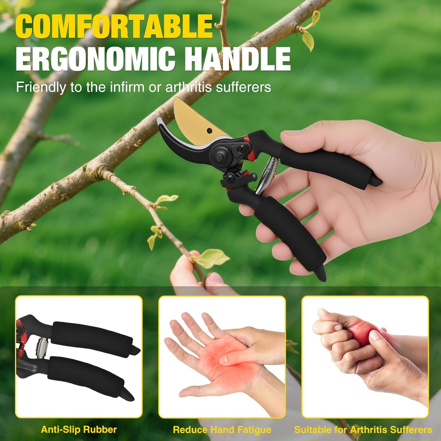 Yesker Pruning Shears Garden Shears 7.8" Professional Garden Scissors Sharp 65 Manganese Steel Blade Heavy Duty Clippers Hand Pruners for Cutting Fresh Flowers Branch Plant Trimming Gardening Tools