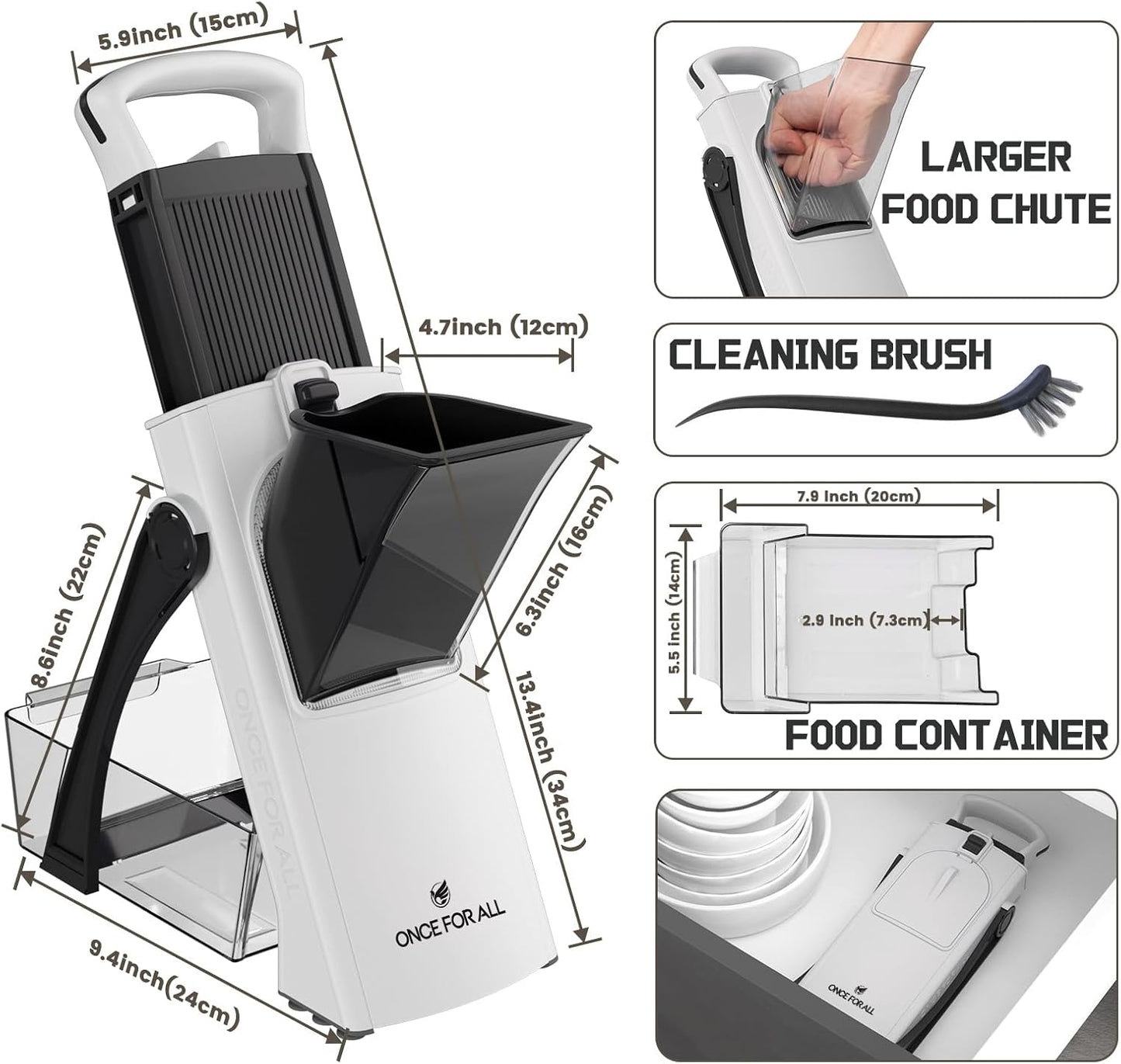 ONCE FOR ALL Upgrade Safe Mandoline Slicer Plus, Adjustable Vegetable Food Chopper Potato Fries French Fry Cutter, Detachable Blade, Kitchen Chopping Artifact, New Kitchen Gift (DarkGray)