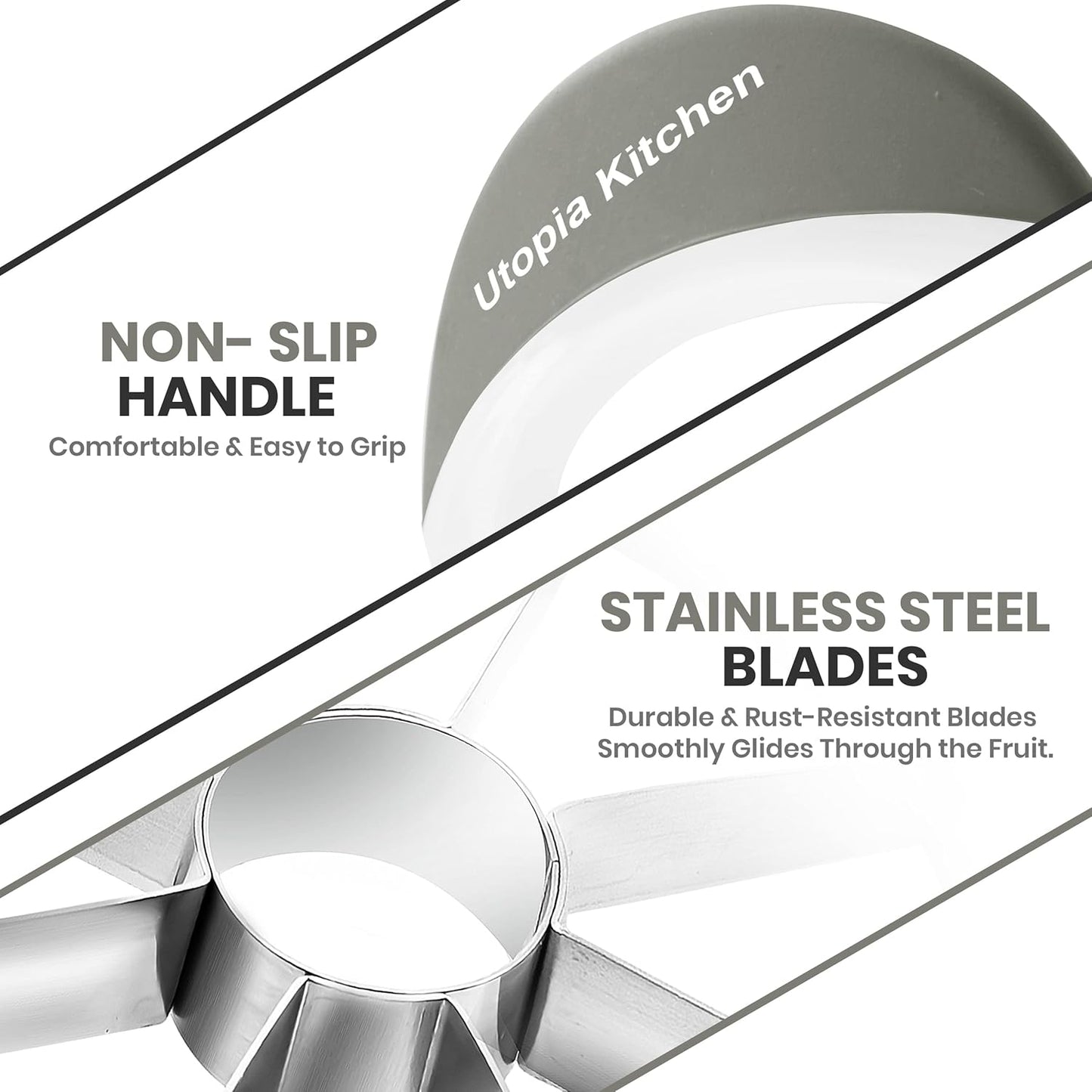 Utopia Kitchen Apple Corer and Slicer Fruit Cutter Apple Divider Wedger Stainless Steel Slicer for Fruits and Vegetables Ergonomic Handle Easy Grip 8 Sharp Blades Grey