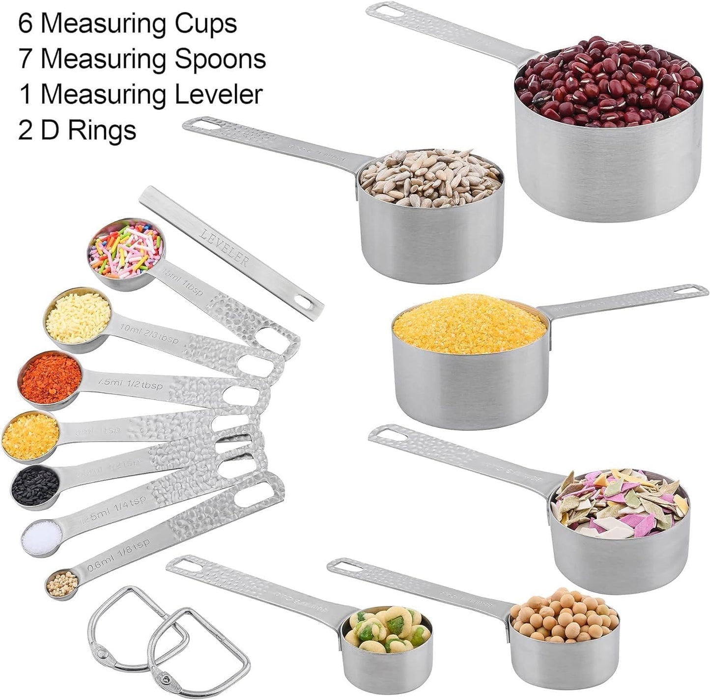 Measuring Cups and Spoons Set 14, Copper Measuring Cups and Spoons Set for Dry & Liquid, Metric & US Stainless Steel 6 Measure Cups and 7 Spoons Set w/Leveler for Kitchen & Baking