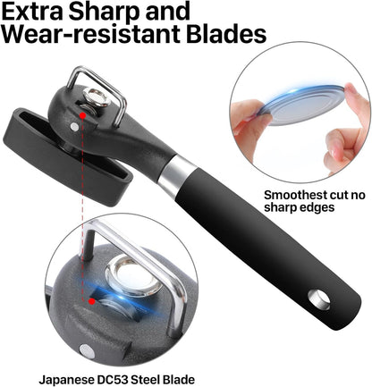 Beneno Can Opener, Manual Side Safe Cut Can Opener Smooth Edge with Durable Sharp Blade, Effort-Saving Knob & Comfortable Non-slip Handle, Brown