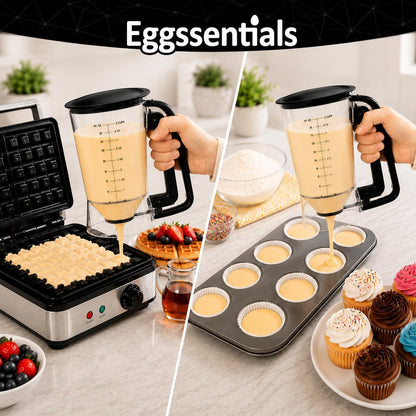 Eggssentials - Pancake Batter Dispenser with 5-Cup Capacity - Waffle Batter Dispenser for Pancakes, Cupcakes & Crepes, Easy-Squeeze Handle, Dishwasher Safe - Black Pancake Dispenser