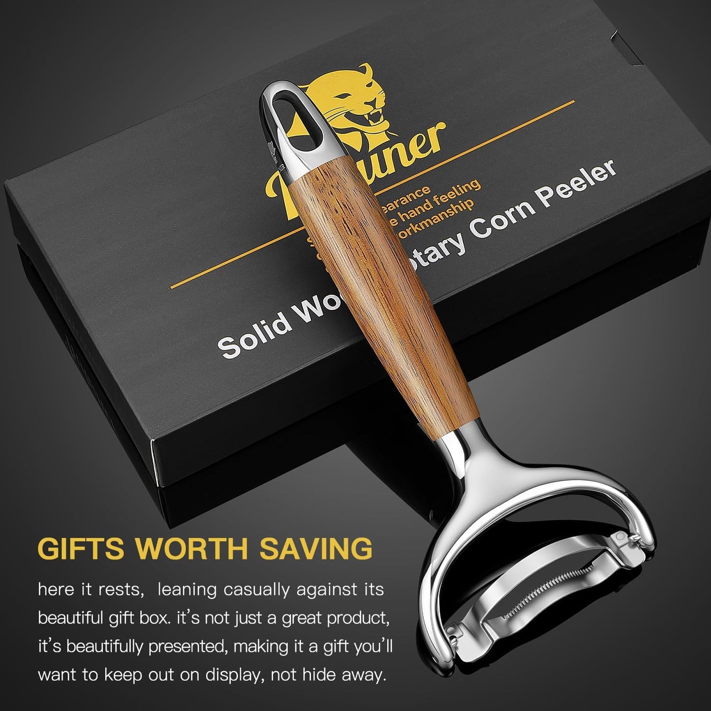 KULUNER Durable Stainless Steel Corn Peeler with Polished Wood Handle Corn on the Cob Stripper Kernel Remover Easy Use Corn Kernel Cutter Kitchen Gadget（Rosewood）