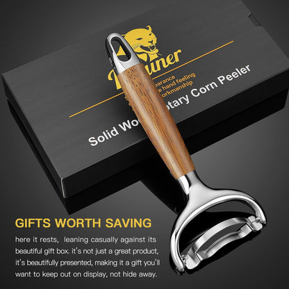 KULUNER Durable Stainless Steel Corn Peeler with Polished Wood Handle Corn on the Cob Stripper Kernel Remover Easy Use Corn Kernel Cutter Kitchen Gadget（Rosewood）