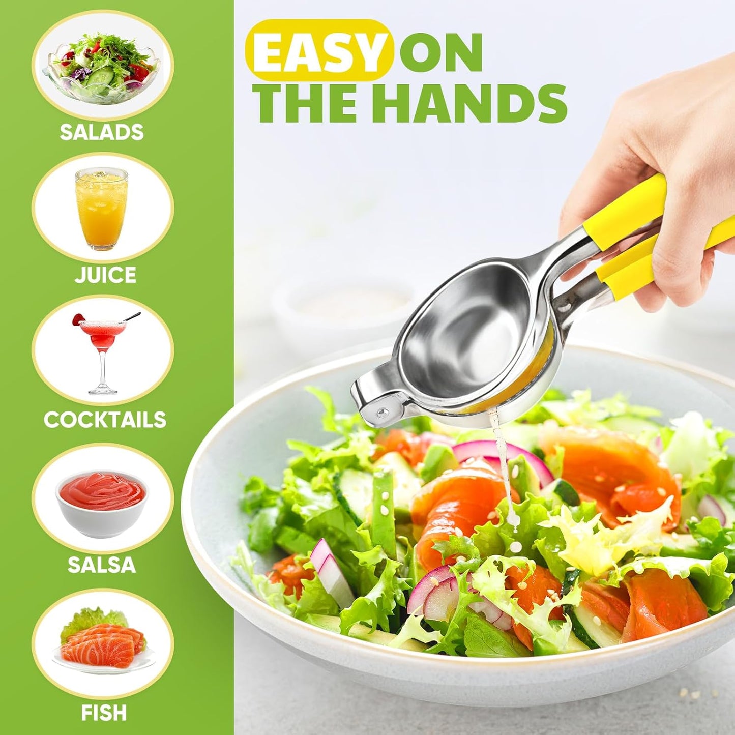 Lemon Squeezer Large, Lemon Squeezer Juicer Stainless Steel, Heavy Duty Manual Citrus Juicer Hand Press, Kitchen Tools Lime Squeezer Bar Tool, Easy to Clean Metal Lemon Hand Press