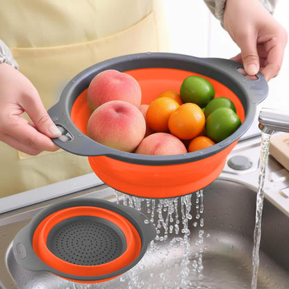 Collapsible Colanders, Food Strainers for Kitchen Use, Food-Grade Silicone Folding Strainer for Rinsing and Draining, Orange