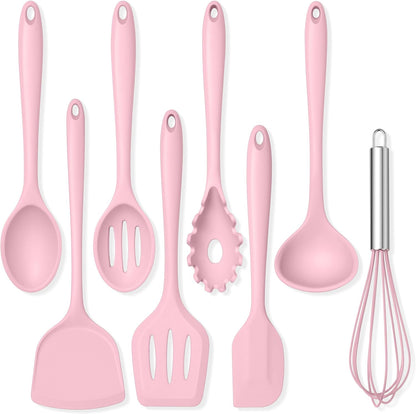 TeamFar 8 PCS Silicone Cooking Utensils - 446°F Heat Resistant Kitchen Silicon Utensils Set, Turner, Spatula, Spoon, Whisk, Kitchen Cooking Gadgets Tools for Nonstick Cookware, Dishwasher Safe-Black