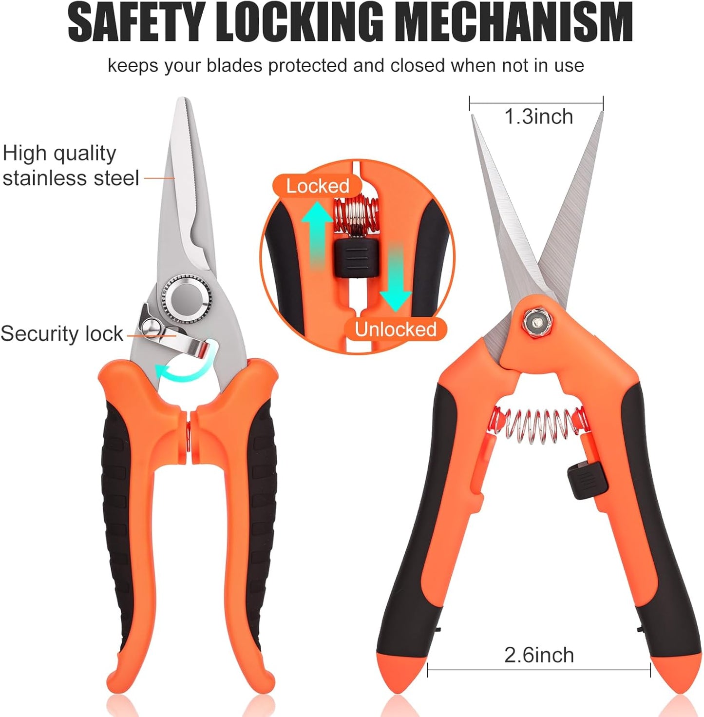 3 Pcs Garden Shears, Stainless Steel Gardening Scissors, Pruning Shears for Gardening, Pruning Scissors for Flowers Fruit Tree