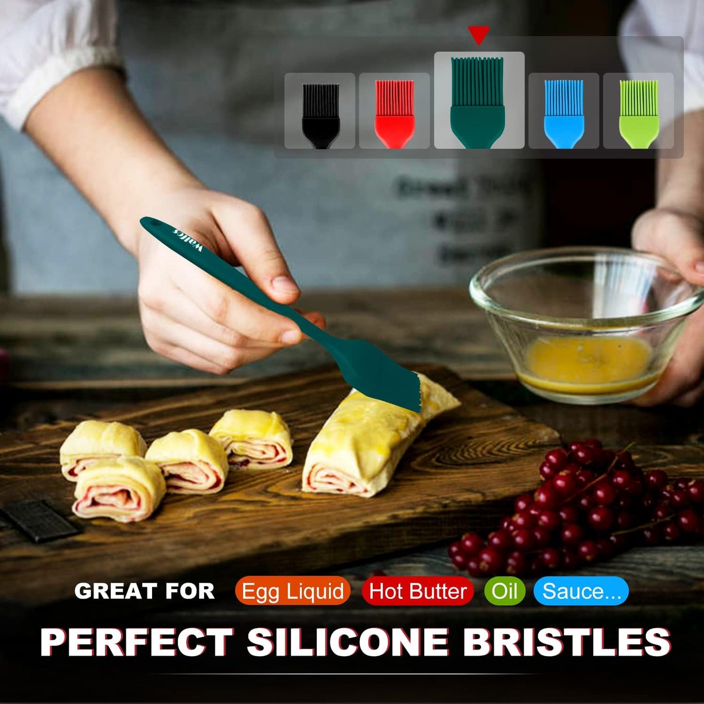 Walfos 600°F Heat Resistant Silicone Basting Brushes BPA Free Pastry Brush, Spread Oil Butter Sauce for BBQ Grill Baking Kitchen Cooking, Dishwasher Safe (2 SIZE)