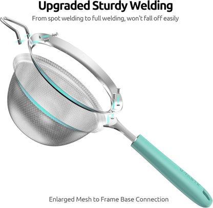 U-Taste Medium Fine Mesh Strainer: 18/8 Stainless Steel 4.73in 30 Mesh Kitchen Food Sieve with Sturdy Riveted Silicone Handle, Heavy Duty Deep Handheld Metal Colander for Rice, Quinoa, Flour (Black)