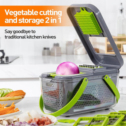 APSARAS USA Pro 15 in1 Vegetable Chopper, Food Chopper with Container, Veggie Cutter & Spiralizer for Onion Salad, Slicer&Spiralizer(Home Essential Gadget&Kitchen) 1.5L