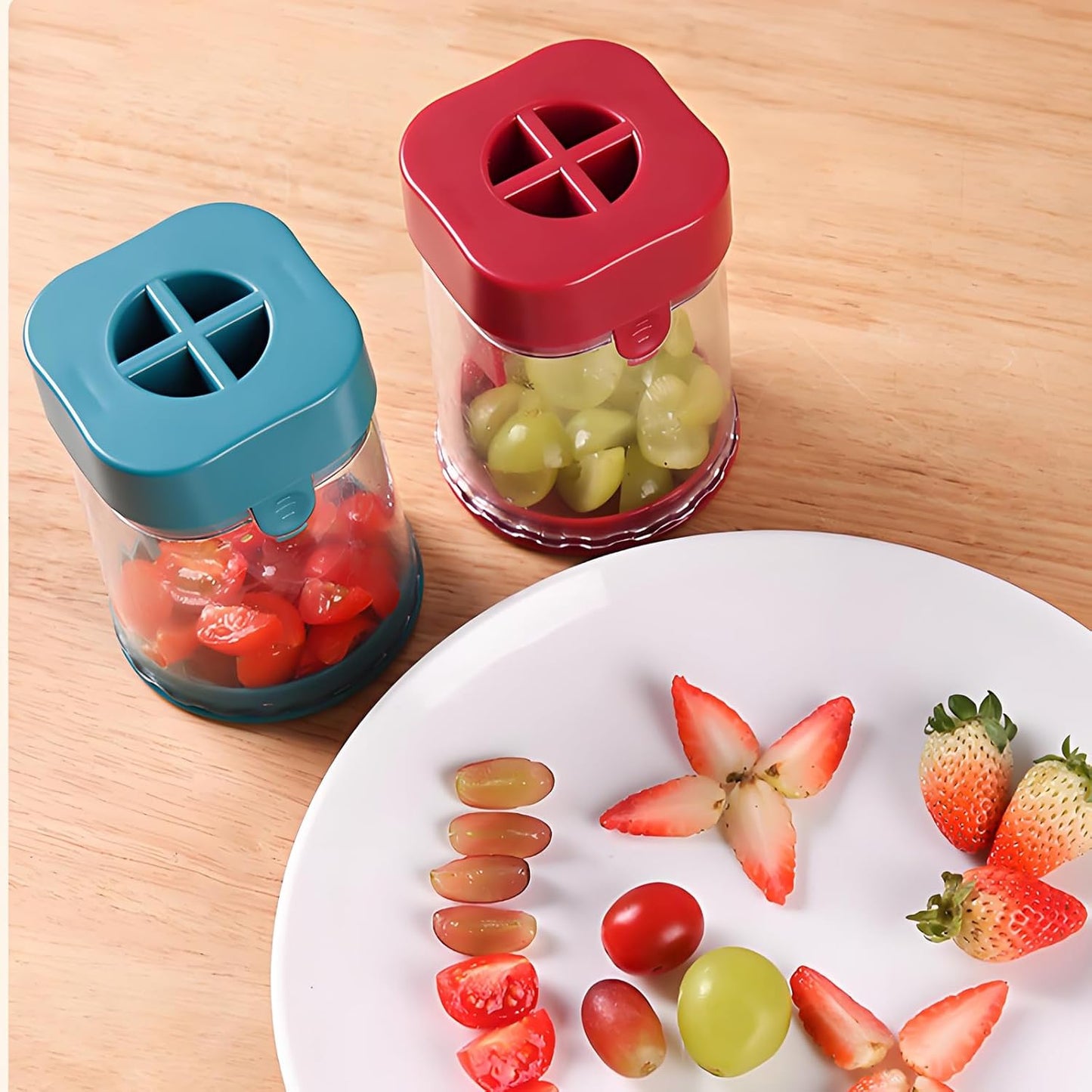 New Grape Cutter for Toddlers, Cutter Quarter Slicer Tool Into 4 Pieces for Slicing Grapes, Strawberries, Cherry, Tomatoes (Blue)