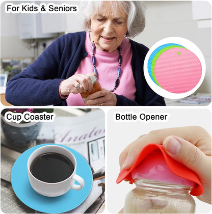uxcell 3pcs Silicone Jar Opener Pads, 17.5cm/7" Texture Can Opener Multipurpose Round Bottle Lid Opener Non-Slip Coasters for Weak Hands Seniors Children, Orange, Blue, Gray