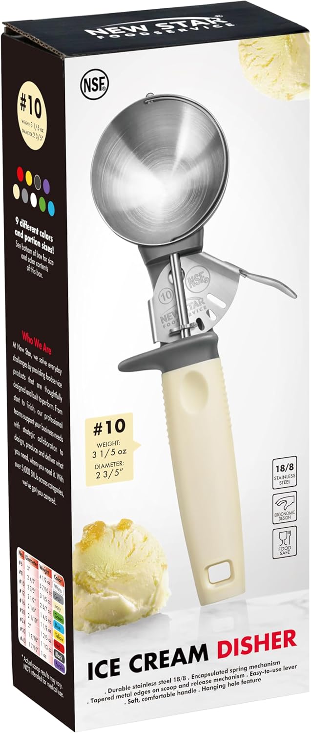 New Star Foodservice Commercial-Grade Thumb Press Food Disher/Ice Cream Scoop, #16, Blue Handle, 18-8 Stainless Steel, NSF Certified