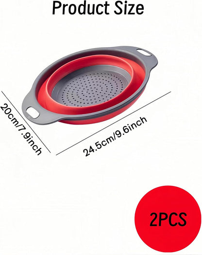 2Pack Blue Round Collapsible Colander,Plastic Handles Silicone Kitchen Strainers Foldable Kitchen Strainer,Perfect for Draining Pasta Vegetable and Fruit for Home Cooks