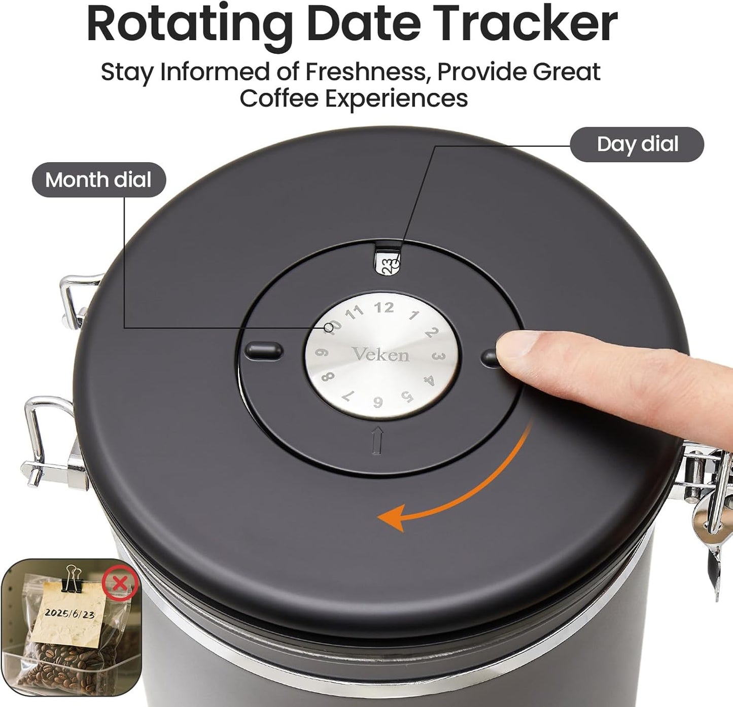 Veken Coffee Canister, Airtight Stainless Steel Kitchen Food Storage Container with Date Tracker and Scoop for Beans, Grounds, Tea, Flour, Cereal, Sugar, Cookie, 16OZ, Cream