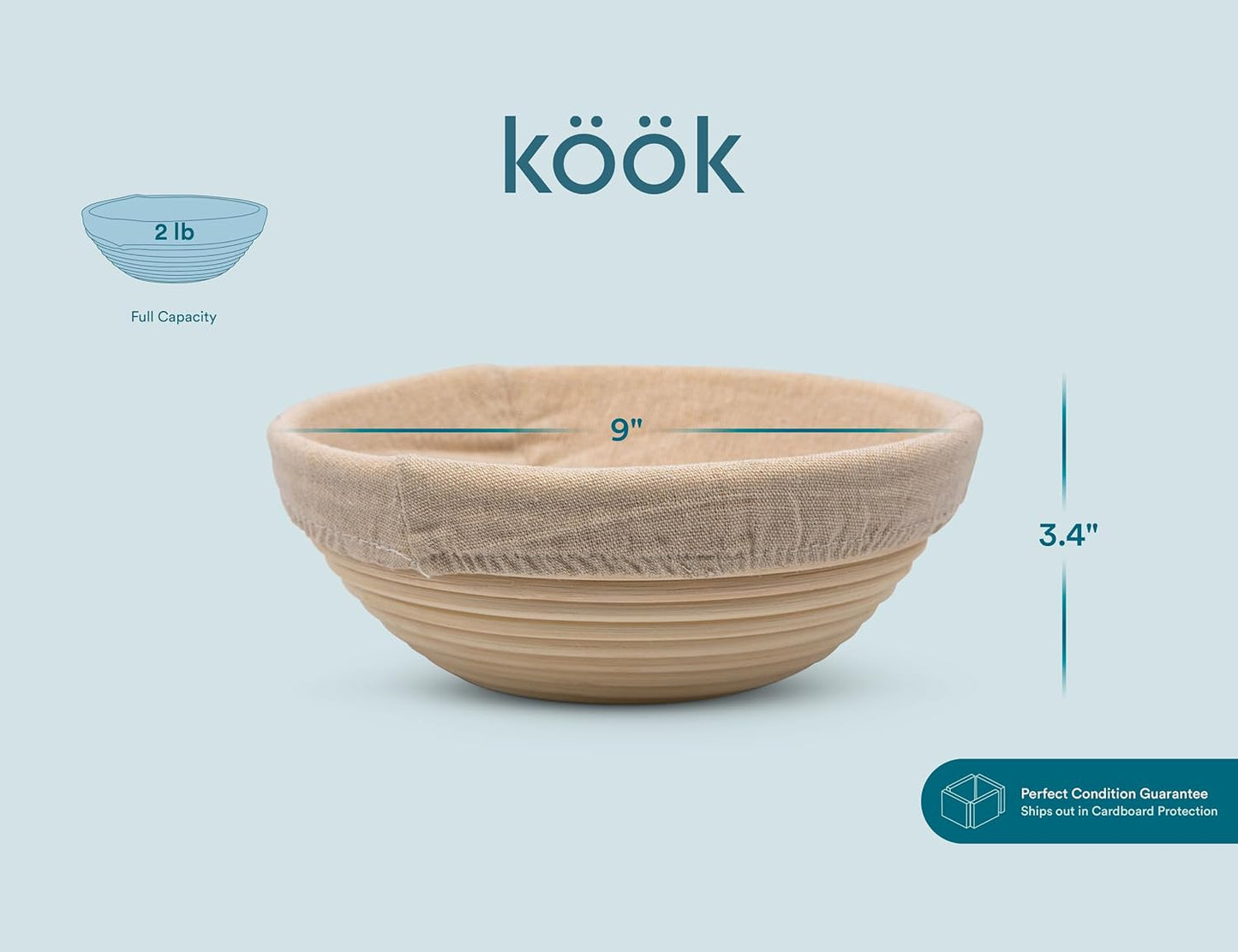 Kook Banneton Bread Proofing Set, Artisan Sourdough Bread Making Kit with Round & Oval Rattan Baskets, Liners, Dough Scrapers, Scoring Lame + Blades, Brush & Dough Cover (Set of 2)