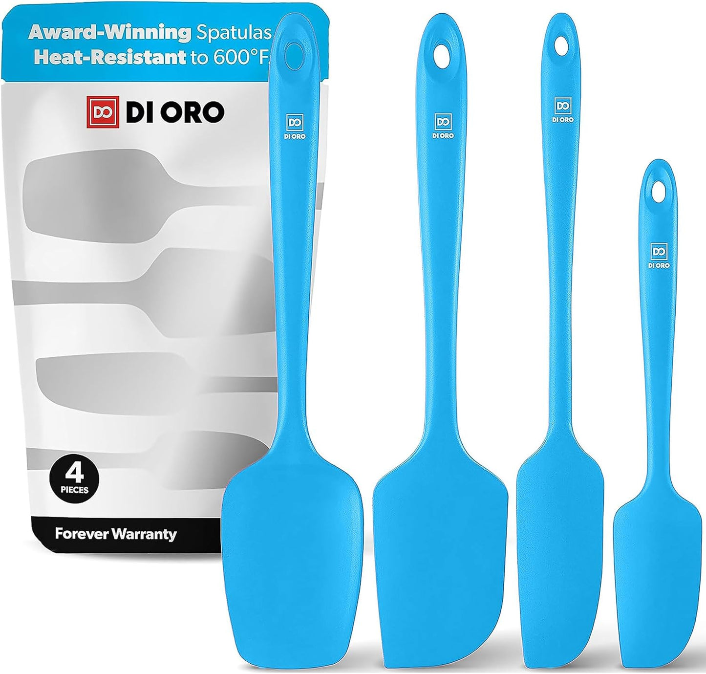 DI ORO Silicone Spatula Set - Rubber Kitchen Spatulas for Baking, Cooking, & Mixing - 600°F Heat-Resistant & BPA Free Silicone Scraper Spatulas for Nonstick Cookware - Dishwasher Safe (4pc, Black)