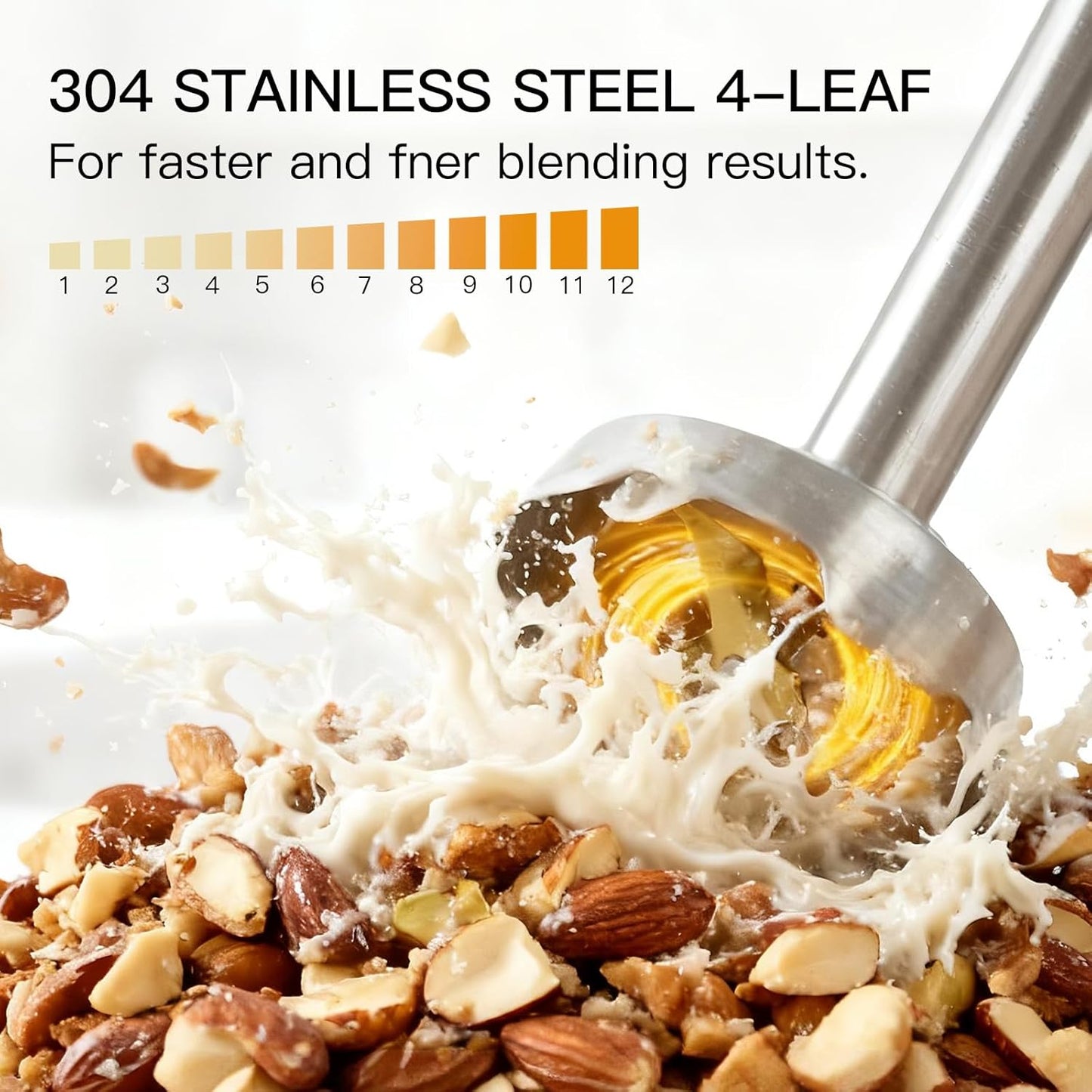 MegaWise 5-in-1 Hand Blender, Powerful Immersion Stick Blender with Titanium Reinforced Blades, 12-Speed Control, Includes Chopper, Beaker, Whisk & Frother for Smoothies & Baby Food