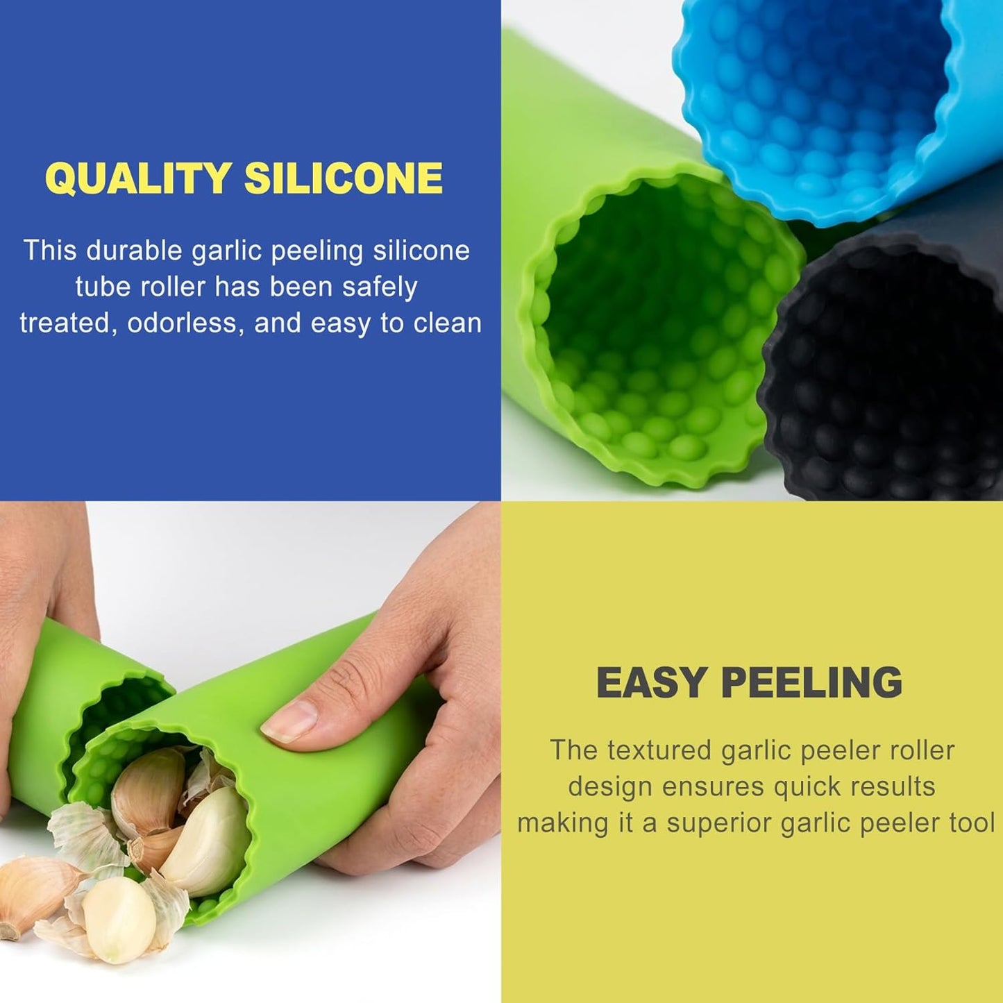 3pcs Silicone Garlic Peeler Tube Roller, Food Grade Garlic Skin Remover Tool, Manual Garlic Peeler Machine for Press Rocker Prep, Pelador de Ajo, Easy Clean Kitchen Gadget