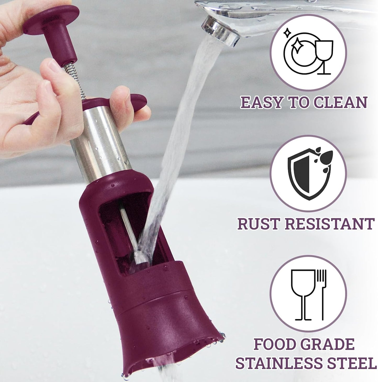 2 in 1 Cherry Pitter Remover Tool, Premium Quick Release Cherry Pitter, Press & Push Type, Large 33mm Cherry Seed Remover, Durable, Food Grade Stainless Steel & PP Plastic