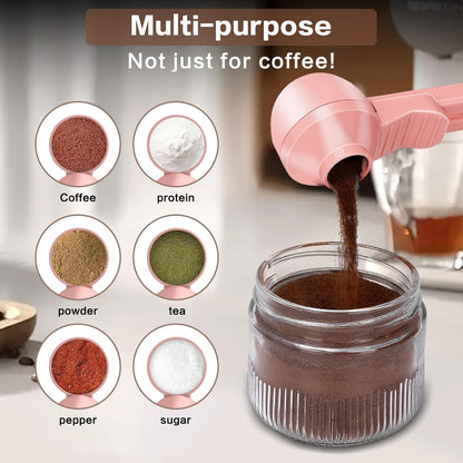 2-in-1 Coffee Scoop with Funnel, 2 Teaspoon Measuring Spoon for Reusable K Cups, Ground Coffee, Protein Powder & Tea, Mess-Free Plastic Design (Pink)