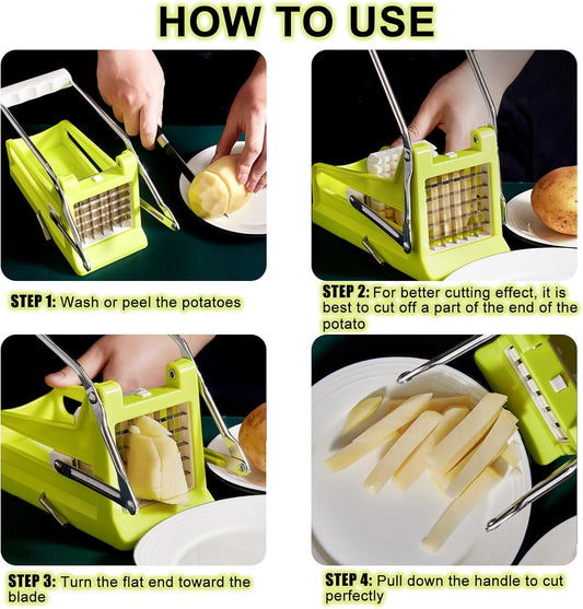 French Fry Cutter, Potato Slicer French Fries with 2 Different Sizes Stainless Steel Blades and No-Slip Suction Base for Potatoes Carrots Cucumbers